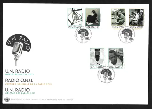 UNO 2013: Welttag des Radios, Triobrief: UNO Wien, New York, Genf, FDC