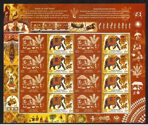 Indien 2012: Wandmalerei, Warli Painting, Shekhawati Painting, sheet, mnh