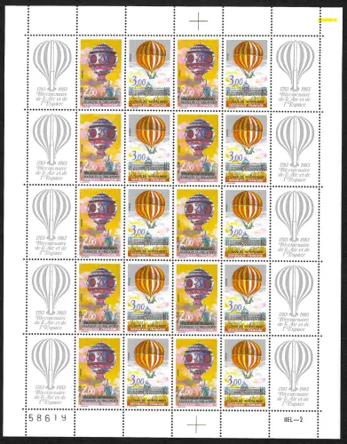Frankreich 1983: Bicentenaire de l'air det de l'espace, Heisluftballon, mnh, **