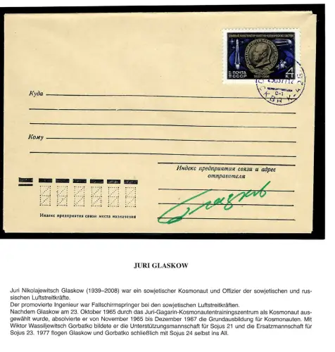 Russland 1977: Juri Glaskow-Sojus 24-, Autogrammbeleg