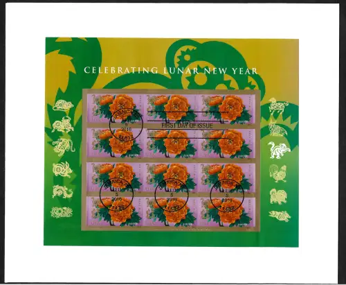USA Forever 2016: Lunar new year, year of the monkey, sheet, FDC