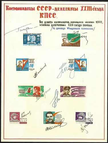 Russland: Weltraum Kosmonauten, Gedenkblatt als Faksimiledruck