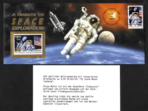 USA 1994: Apollo 11, Mondlandung, amtlicher Weltraumbeleg mit Endeavour