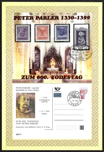 Bund/Tschechoslowakei 1999: 600. Todestag von Peter Parler, Gedenkblatt 