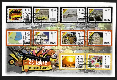 Bund 2015: 25 Jahre Deutsche Einheit- Marke Individual, verschiedene Stempel