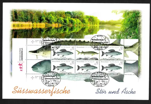 Bund 2015: Stör und Äsche: Süßwasserfische, Block FDC