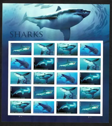 USA Forever 2018: sheet full of different sharks, mnh, postfrisch