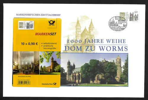 Bund 2018: 100 Jahre Weihe Dom zu Worms, Markenheftchen FDC