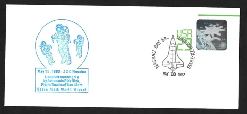 USA 1992: Space Walk World Record, Nassau, Houston, Ganzsache mit Hologramm