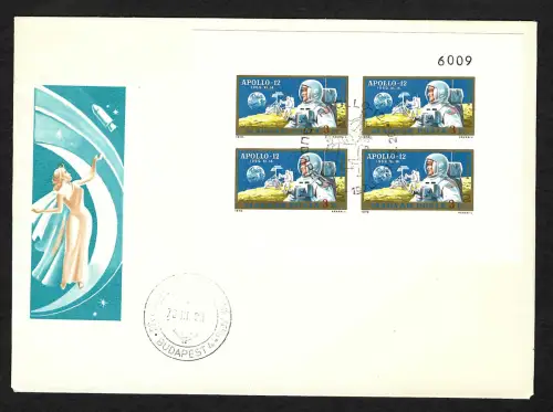 Ungarn 1970: Apollo 12, #2576, Kleinbogen ungezähnt, FDC