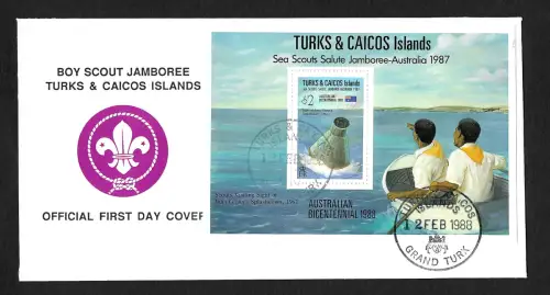 Turks&Caicos Islands 1988: Weltraum Landung Mercury Kapsel, Block FDC