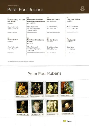 Österreich: Peter Paul Rubens, Block im Folder, postfrisch