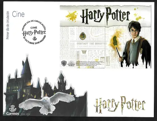 Spanien 2018: Harry Potter, Klapp-Block, FDC