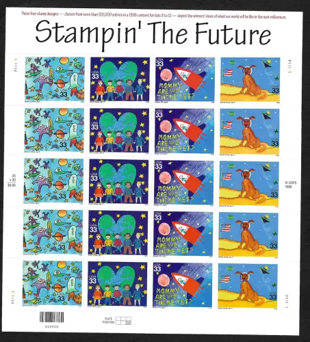 USA 2000: Stampin' the Future, Zukunft auf Briefmarken, Block postfrisch