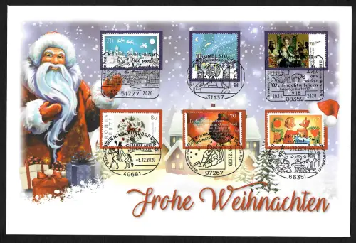 Bund 2020: Frohe Weihnachten, 6 verschiedene Sonderstempel