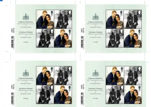 GB 2018 Königliche Hochzeit: Meghan und Harry, 4 Briefmarken Block im Druckbogen