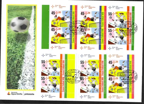 Bund 2011: Frauen Fußball WM, Sporthilfe, Zusammendruck aus Markenheftchen 2xFDC