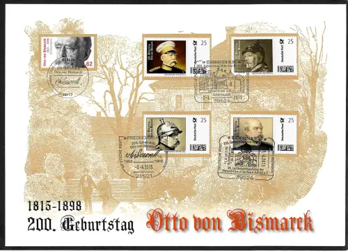 Bund 2015: 200. Geburtstag von Otto von Bismarck, Luxusbrief mit 5 Sonderstempel