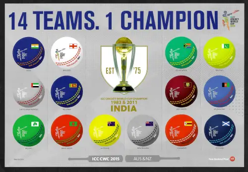 Neuseeland 2015: ICC Dricekt World Cup Champion India, 14 Teams. 1  Champion **