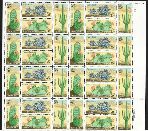 USA 2016: Wüstenpflanzen, Kakteen, #1517-1520, Zusammendruck im Bogenteil