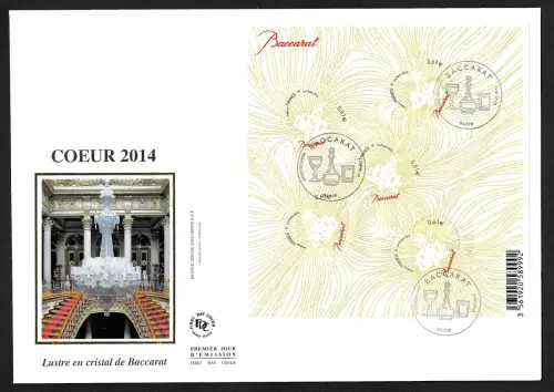Frankreich 2014: Coeur 2014, Lustre en cristal de Baccarat, #5762, FDC