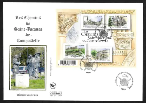 Frankreich 2014: Les Chemins de Saint-Jacques de Compostelle, #5792-95, FDC