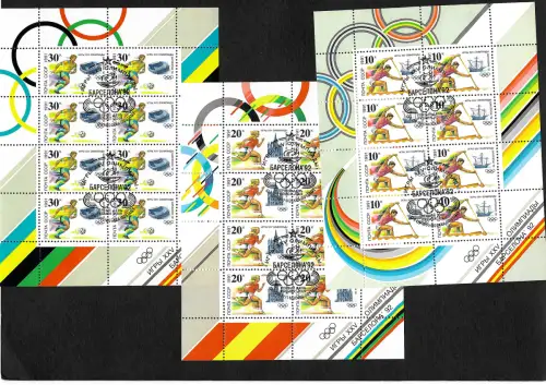 Russland 1991:Olympiade 1992 Barcelona, 3x Kleinbögen #6225-27, gestempelt