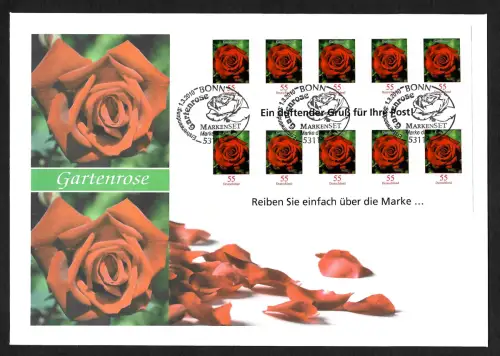 Bund 2010: Gartenrose #2675, Folienblatt 7, FDC