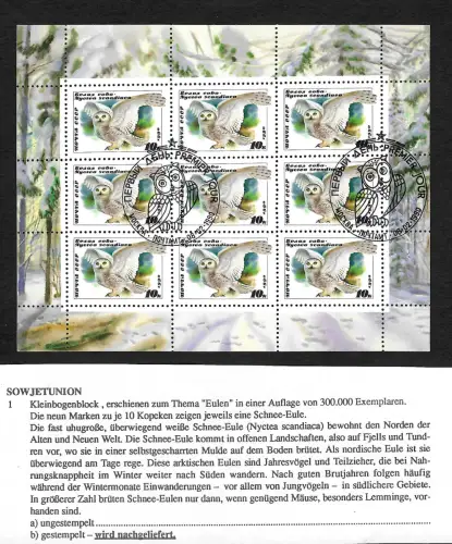 Russland 1990: #6063, Eule, gestempelt