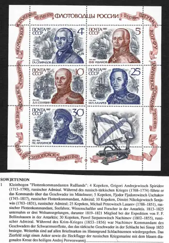 Russland 1987: Flottenkommandeure #5780-5784, postfrisch **
