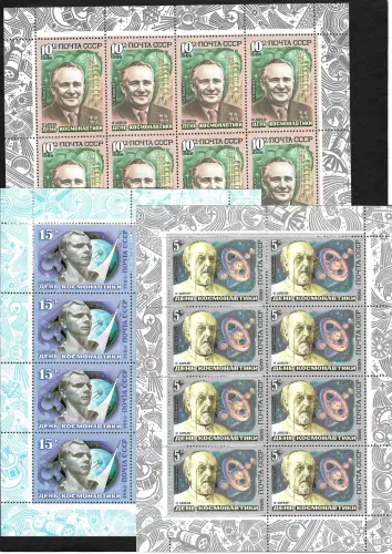 Russland 1986: Kosmonauten Tag, #5591-5593, 3x Bogen, postfrisch