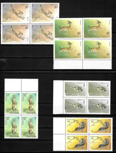 Russland 1985: Geschätzte Tiere  #5537-5541, 4er Blöcke, postfrisch