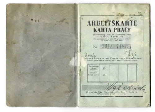 GG: Arbeitskarte einer Damenschneiderin im Staatstheater Krakau 1942