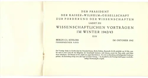 Kaiser-Wilhelm-Gesellschaft: Wissenschaftlicher Vorträge 1942/43