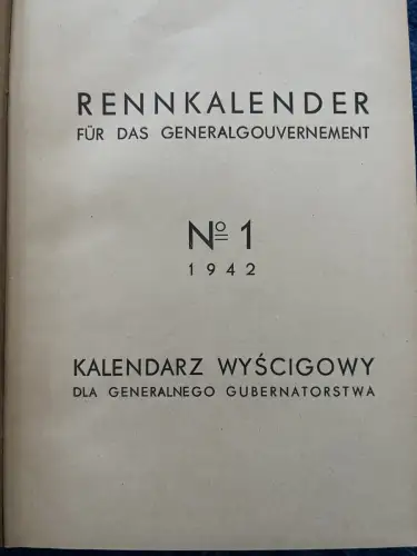 GG: Rennkalender für das Generalgouvernement 1942, Nr. 1-13, gebunden, dt. poln.