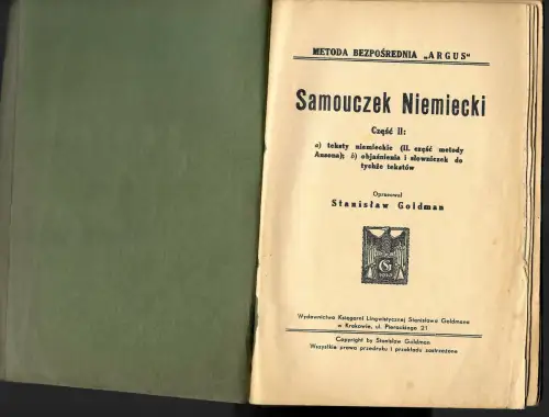 GG: Samouczek Niemiecki - Argus 1910. Deusch - Polnisches Wörterbuch