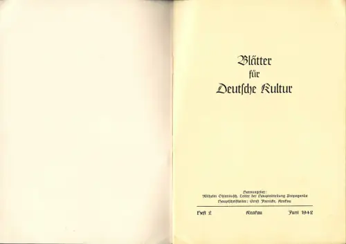 GG: Blätter für Deutsche Kultur, Heft 2,  Krakau 1942, 
