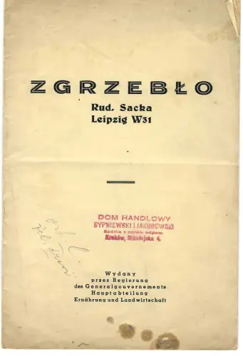 GG: Zgrzeblo, Rud. Sacka Leipzig, Ernährung und Landwirtschaft ca. 1943
