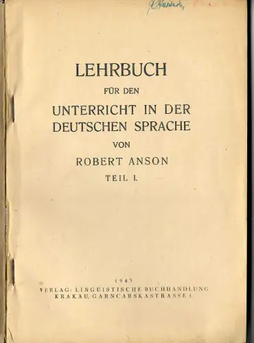 GG: Lehrbuch für den Unterreicht in der Deutschen Sprache, Krakau 1943