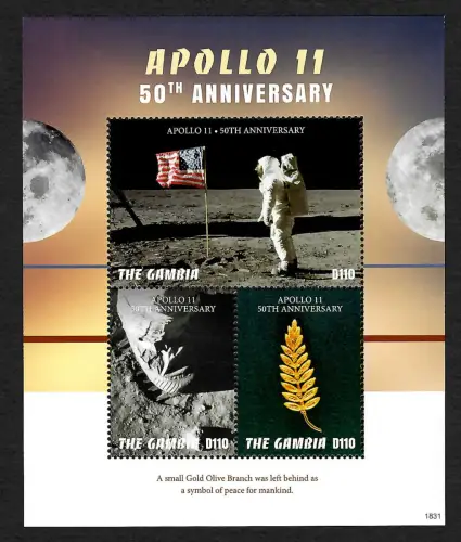 Gambia 2019: 50th Anniversary of Apollo 11, moon landing, Block mnh **
