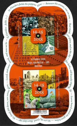 Belgien 2018: 100 Jahre Ende des I. Weltkrieges, postfrisch