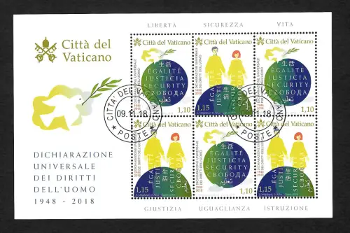 Vatikan 2018: 70 Jahre Erklärung der Menschenrechte - human Rights, getempelt