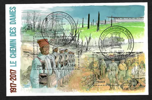 Frankreich 2017: Le Chemin des Dames, 1917, Block gestempelt