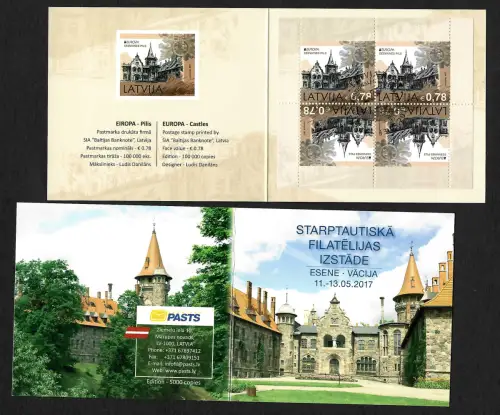 Lettland 2017: EUROPA: Burgen und Schlösser, Markenheft, gestempelt