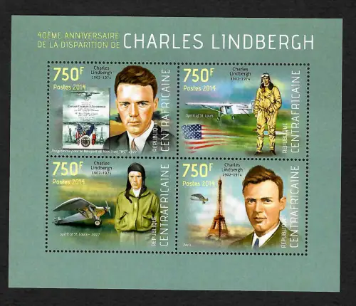Zentralafrika: 40eme Anniversarire de la disparition de Charles Lindbergh ** mnh