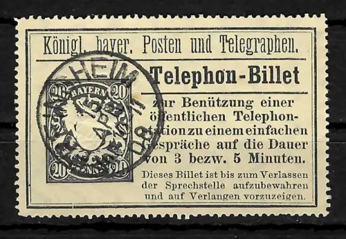Bayern Telegraphen Marken: Telephon-Billet, MiNr. 19, gestempelt