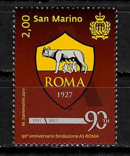 San Marino 2017: 90 anniversario fondazione AS ROMA, postfrisch