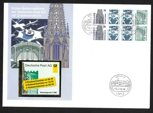 Bund 1995: Erstes Markenheft der Deutschen Post mit Zusammendruck, gestempelt