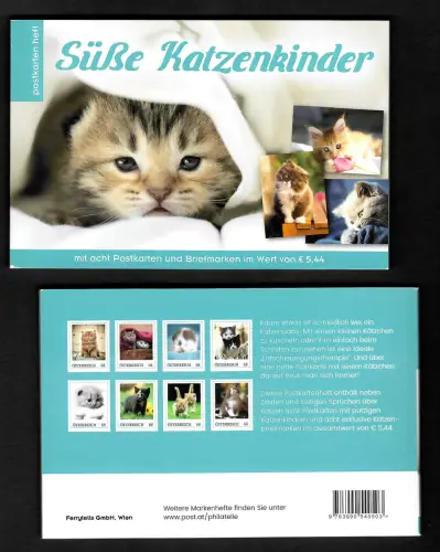 Österreich 2018: Süße Katzenkinder mit 8x Postkarten und 8x Briefmarken, **