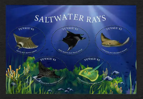 Tuvalu 2018: Saltwater Rays, block, postfrisch